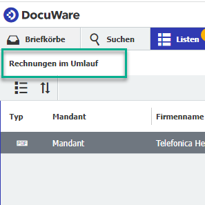 DocuWare Tasklisten  geöffnet